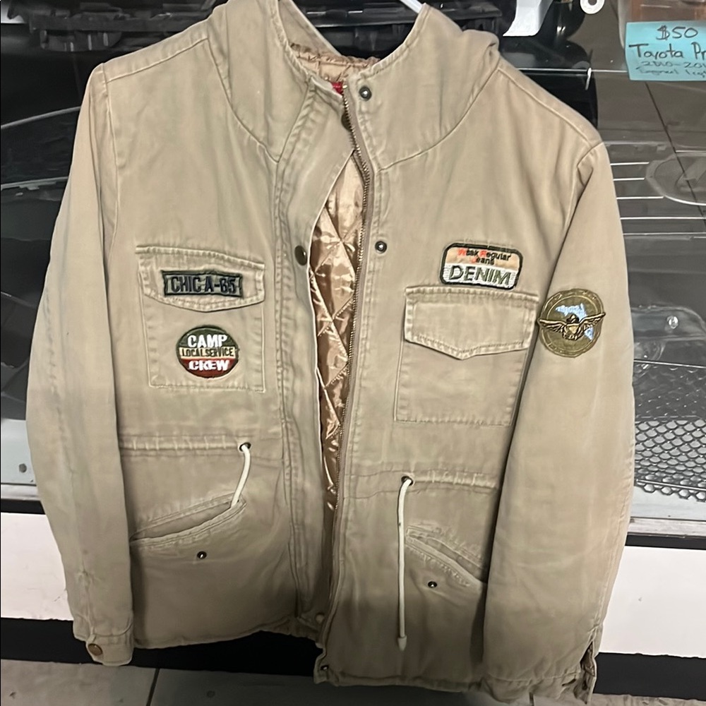 Tan Military Field Jacket with Patches